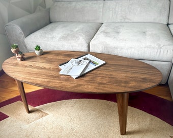 Custom Oval-shaped Wooden Coffee Table "Kelvin", ElipseTable for Living room, Unique Mid Century Modern Walnut Table