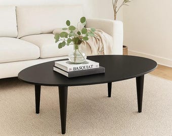 Wooden Tables Black Oval Minimalist Coffee Tables for Living Room Black Furniture Lover Gift Mid Century Modern Low Wooden Coffee Tables