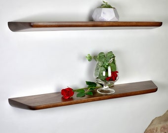 Wooden Floating Shelf, Mid Century Modern Floating Shelves, Wall Shelf for Living Room, Custom Shelves with Harmonious Curves