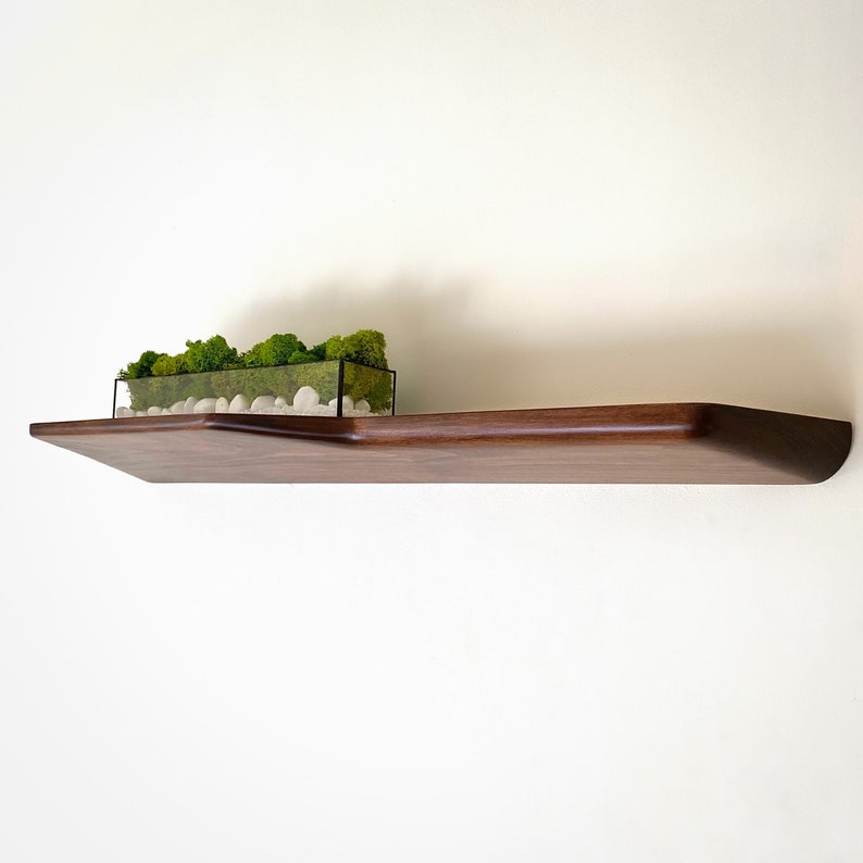 Wooden Floating Shelf with uneven rounded edges, Unique Shelves for Wall mounted, Mid Century Modern Shelves image 2