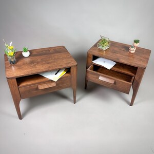 Handcrafted Walnut Nightstand with Rounded Corners, Mid Century Modern Bedside Tables, Solid Wood Premium Bedroom Furniture image 3