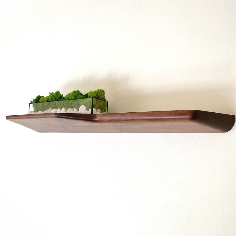 Wooden Floating Shelf with uneven rounded edges, Unique Shelves for Wall mounted, Mid Century Modern Shelves image 8