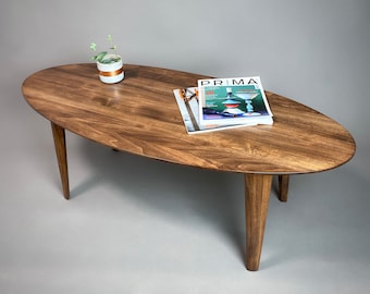 Handcrafted Oval Wooden Coffee Table - Timeless Elegance for Your Space, Mid-Century Modern Oval Coffee Table