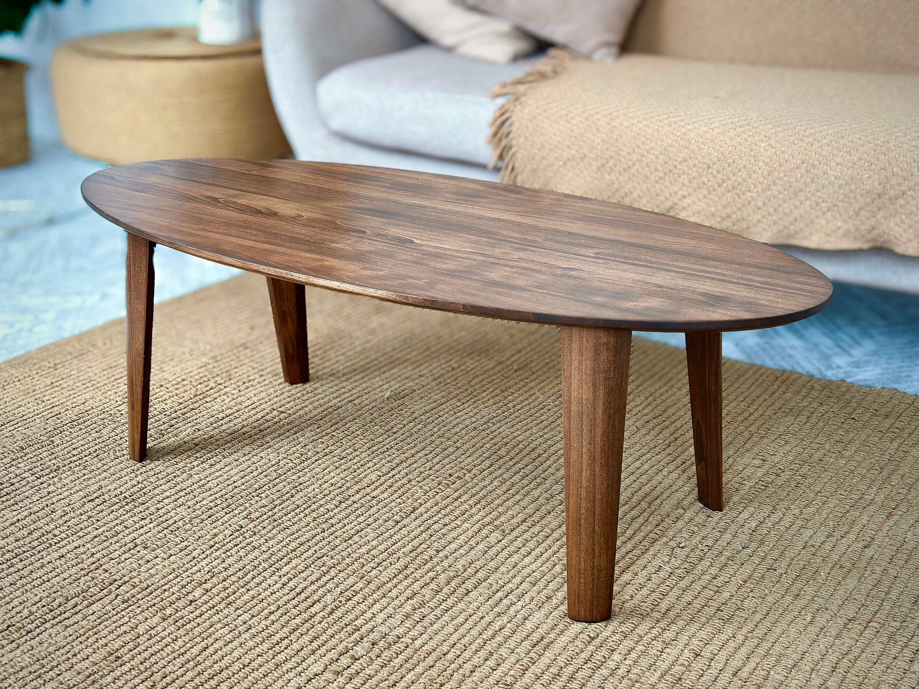 Solid Wood Oval Coffee Table, Mid-century Black Coffee Tables, Unique ...