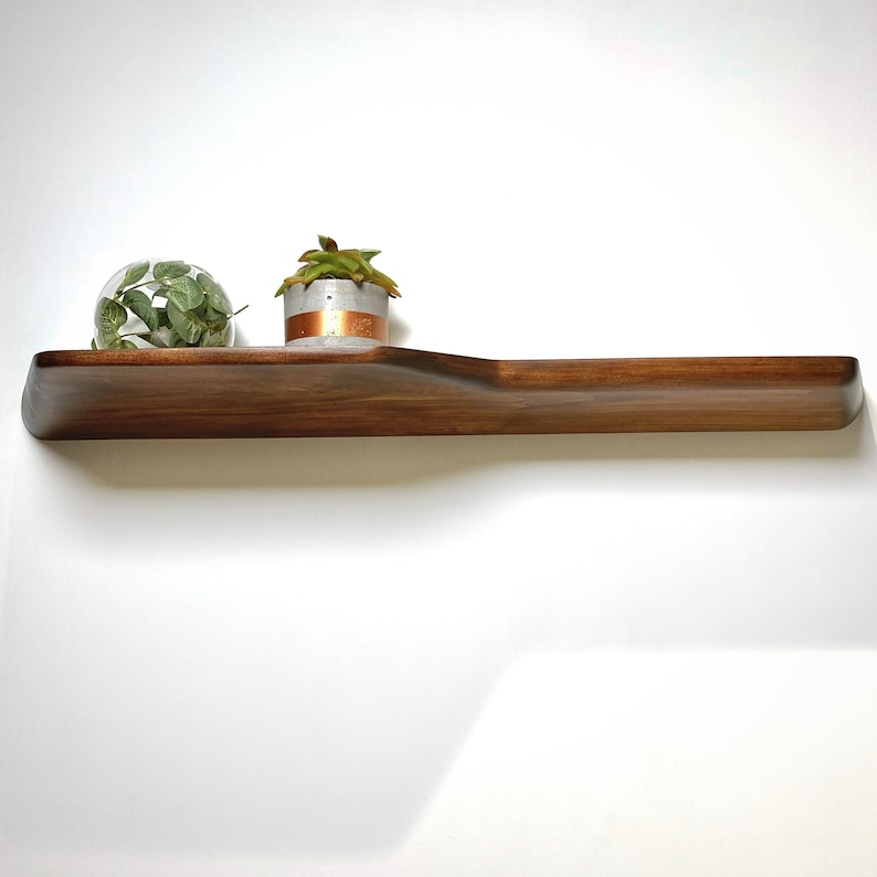 Wooden Floating Shelf with uneven rounded edges, Unique Shelves for Wall mounted, Mid Century Modern Shelves image 9