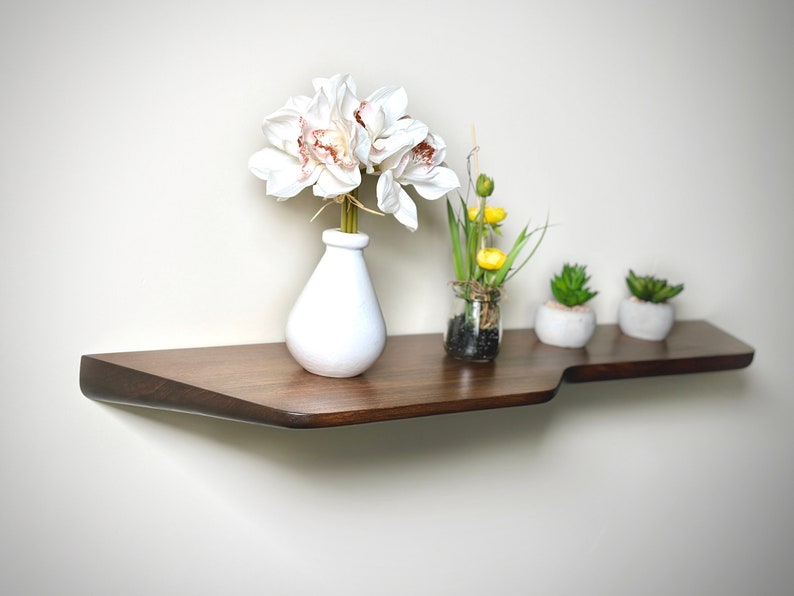 Wooden Floating Shelf with uneven rounded edges, Unique Shelves for Wall mounted, Mid Century Modern Shelves image 10