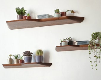 Wooden Floating Shelf with uneven rounded edges, Unique Shelves for Wall mounted, Mid Century Modern Shelves