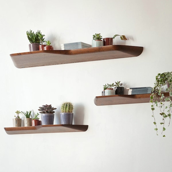 Wooden Floating Shelf with uneven rounded edges, Unique Shelves for Wall mounted, Mid Century Modern Shelves