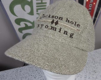 Vintage "Jackson Hole Wyoming" Dad Hat Strapback Tan Made in USA