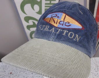 Vintage "Ride Stratton" Corduory Hat Retro Ski Bum Cap from Vermont 1990's Adjustable