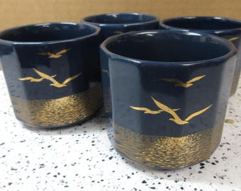 Set van 4 vintage Otagiri-zeemeeuw Espresso-/koffiekopjes uit de jaren 80 uit de jaren 80 Beach House