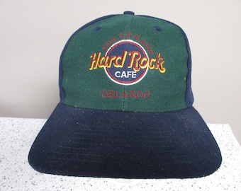 Boné Snapback Vintage "Hard Rock Cafe Orlando" Color Block, estilo retrô da era MTV, do início dos anos 90.