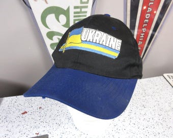 True Vintage 1990s "UKRAINE" Hat w. Snapback Adjustable Cap Yellow & Blue Flag