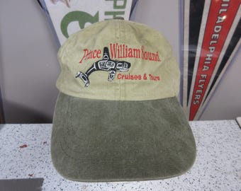 Vintage 1990's "Prince William Sound Cruises" Cap Strapback Dad Hat w. Tribal Whale Alaska
