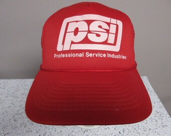 Boné de beisebol estilo caminhoneiro retrô "PSI Professional Service Industries" de espuma vermelha, autêntico dos anos 90.