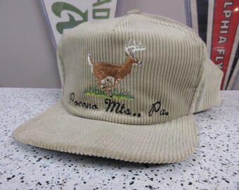 1980's Pocono Mountains Whitetail Deer Hunting Corduroy Cap USA Made