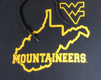 West Virginia University Mountaineers Hoodie 1990s Dark Blue & Yellow Navy Small Sweat Shirt