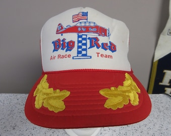 Boné Trucker Snapback Vintage Autêntico e Super Raro "Big Red Air Race Team #5" Estilo Aviador para Corrida de Aviões