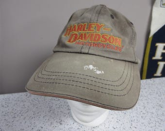Vintage 2000's Harley Davidson Strapback Retro Hat Envelhecido Manchado Feio Velho Oficialmente Licenciado