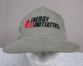 Vintage "Energy Initatives" Corduory Cap Snapback Grey Gray Cord Retro Power Plant Hat