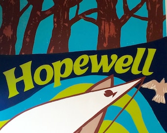 Vintage original Hopewell neighborhood print, Columbia, MD by Gail Holliday, 1973