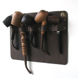 Wall mounted leather rack for pipe tobacco Pipe organizer Tobacco pipe stand leather pipe storage pipe smoker gift image 3