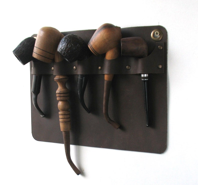 Wall mounted leather rack for pipe tobacco Pipe organizer Tobacco pipe stand leather pipe storage pipe smoker gift image 3