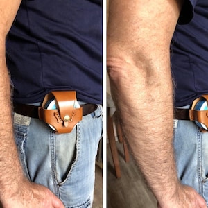 Porta-cinghia in pelle per lattine (scatole) di tabacco da fiuto. Custodia per bustine di nicotina.