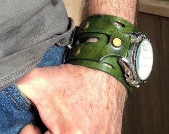 Wristband watch Leather simple and brutal watch strap with cuff Leather watch cuff watch bracelet for men Watch strap  Steampunk cuff