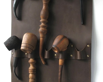 Wall mounted leather rack for pipe tobacco Pipe organizer Tobacco pipe stand leather pipe storage pipe smoker gift