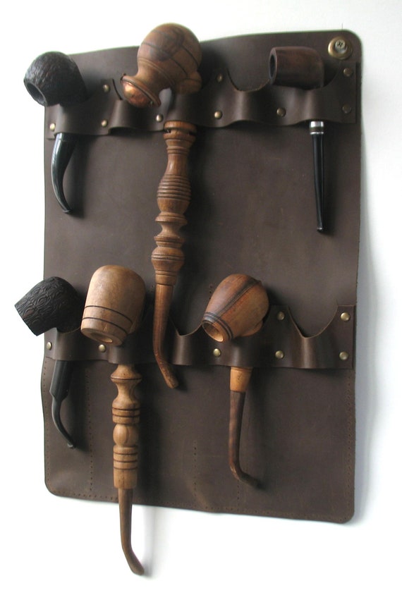 Wall mounted leather rack for pipe tobacco Pipe organizer Tobacco pipe stand leather pipe storage pipe smoker gift