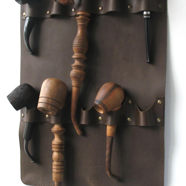 Wall mounted leather rack for pipe tobacco Pipe organizer Tobacco pipe stand leather pipe storage pipe smoker gift