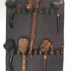 Wall mounted leather rack for pipe tobacco Pipe organizer Tobacco pipe stand leather pipe storage pipe smoker gift image 2