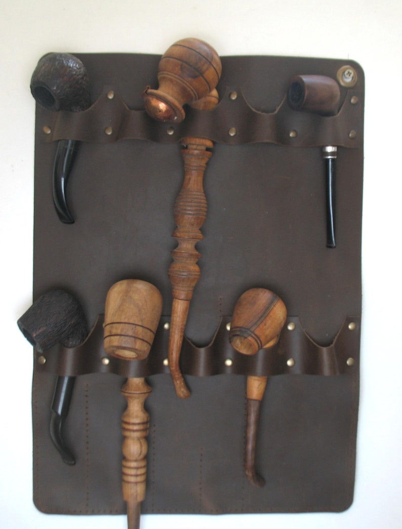 Wall mounted leather rack for pipe tobacco Pipe organizer Tobacco pipe stand leather pipe storage pipe smoker gift image 2