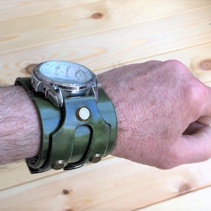 Wristband watch Leather simple and brutal watch strap with cuff Leather watch cuff watch bracelet for men Watch strap  Steampunk cuff