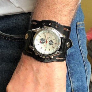 Steampunk watch bracelet Leather watch cuff watch strap handmade brutal watch bracelet Leather watch strap