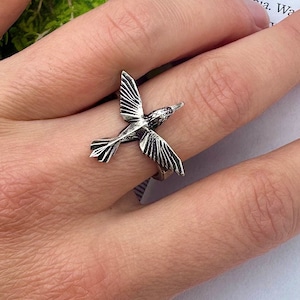 HUMMINGBIRD RING- Sterling Silver 925 Geometric Ring- Statement Ring- Bird Ring- Dainty Women&#39;s Ring- Gift For Her- Animal Jewelry- VvILK