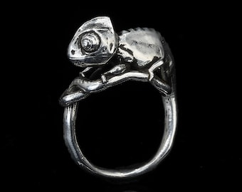 Large CHAMELEON RING- Sterling Silver 920 Lizard Reptile Animal Jewelry for Him/Her- Unisex Geometric Statement Ring- Gift for Her- VvILK