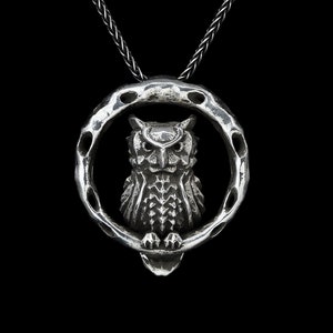 OWL PENDANT- Sterling Silver Animal Statement Necklace- Unisex Owl Lover Gift- Great Horned Owl Charm- Night Owl Animal Totem Jewelry