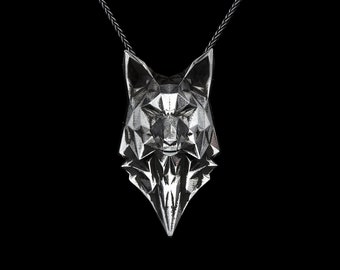 WOLF HEAD PENDANT- Sterling Silver Low Poly Geometric Statement Necklace- Unisex Wolf Lover Gift- Animal Totem Jewelry- Men&#39;s Pendant- VvILK