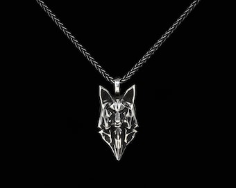 SMALL WOLF PENDANT- Sterling Silver Low Poly Geometric Wolf Head Statement Necklace -Unisex Wolf Lover Gift- Animal Totem Jewelry- VvILK