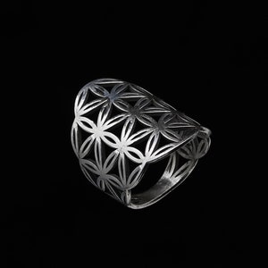 Sterling Silver Flower of Life Ring- Sacred Geometry Seed of Life Mandala Meditation Ring for Men or Women- Statement Ring- VvILK