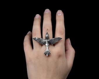 HUMMINGBIRD RING- Sterling Silver 925 Geometric Ring- Statement Ring- Bird Ring- Dainty Women's Ring- Gift For Her- Animal Jewelry- VvILK