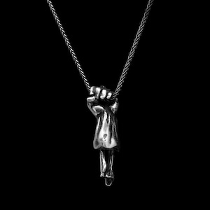 HUMAN HAND PENDANT- Sterling Silver 925 Anatomical Clenched Fist Statement Necklace- Unisex Power Necklace- Motorcycle Biker Jewelry- VvILK