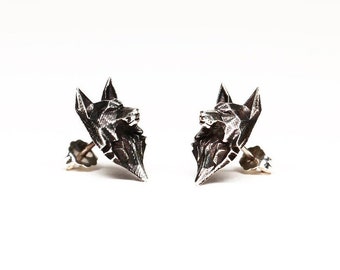 WOLF EARRINGS - LARGE- Sterling Silver Push Back Stud Earrings- VvILK