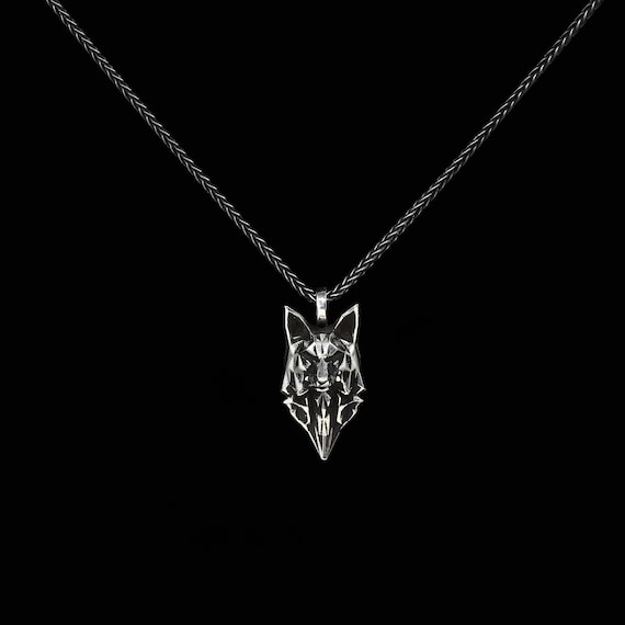 SMALL WOLF PENDANT Sterling Silver Low Poly Geometric Wolf Head