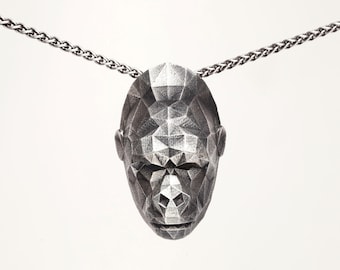 GORILLA PENDANT- Sterling Silver Geometric Gorilla Head Necklace- Men's Jewelry, Gift for him, King Kong Animal Totem- Unisex Jewelry- Vvilk