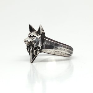 Wolf Band- Sterling Silver- Low Poly Geometric Wolf Head Ring- Animal Jewelry- VvILK