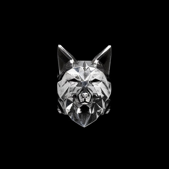 FOX RING- Sterling Silver- Low Poly Geometric Fox Head Ring