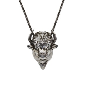 BISON PENDANT- Sterling Silver Geometric Bison Necklace- VvILK